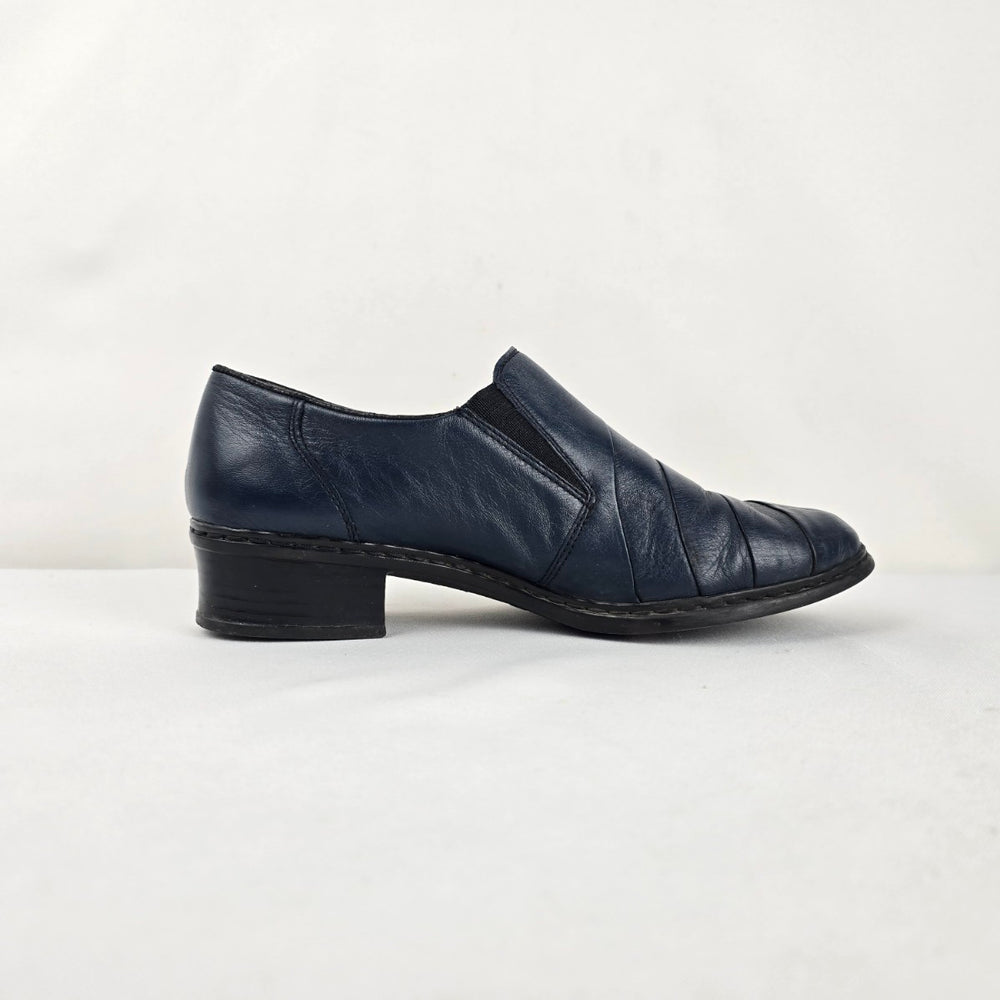 Rieker Navy Leather Slip-On Low-Heel Shoes Size 6