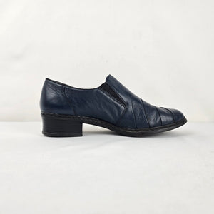 Rieker Navy Leather Slip-On Low-Heel Shoes Size 6