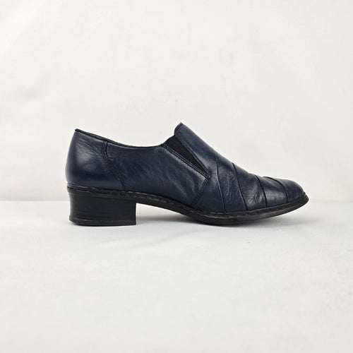 Rieker Navy Leather Slip-On Low-Heel Shoes Size 6