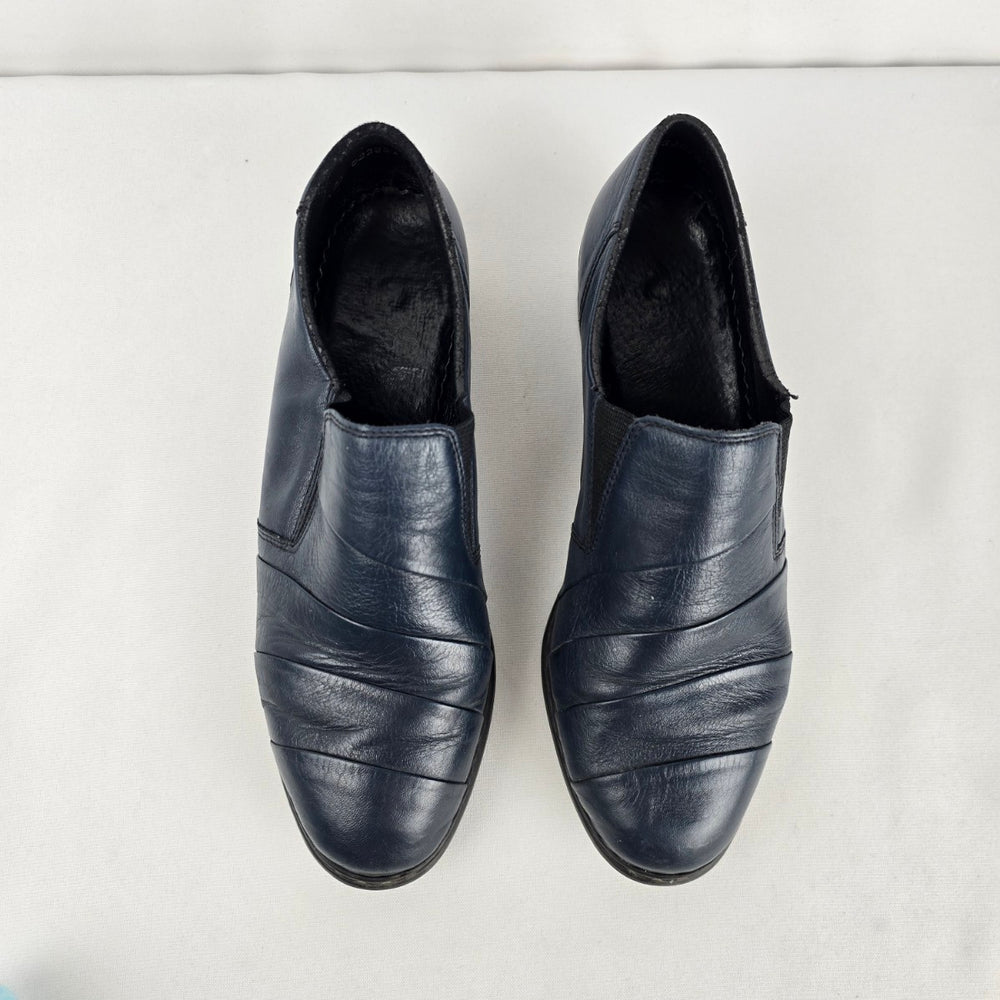 Rieker Navy Leather Slip-On Low-Heel Shoes Size 6