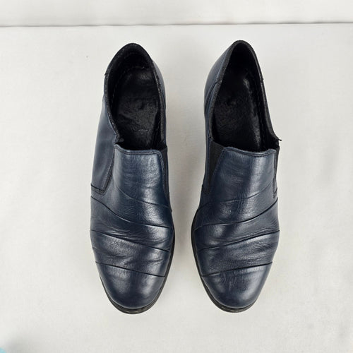 Rieker Navy Leather Slip-On Low-Heel Shoes Size 6