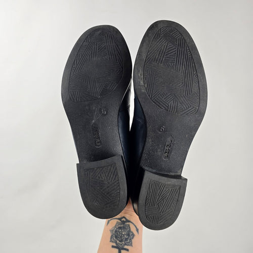 Rieker Navy Leather Slip-On Low-Heel Shoes Size 6