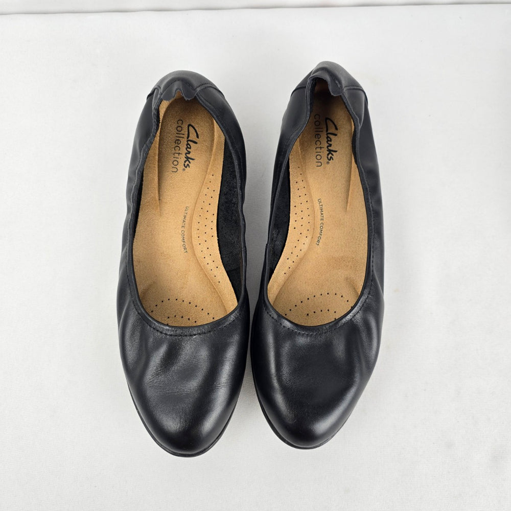 Clarks Collection Black Leather Comfort Ballet Flats Size 9