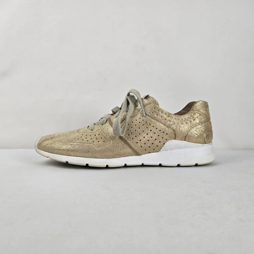 UGG Tye Stardust Gold Metallic Leather Sneakers Size 9