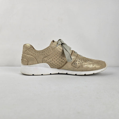 UGG Tye Stardust Gold Metallic Leather Sneakers Size 9
