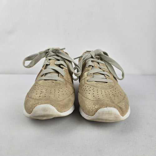 UGG Tye Stardust Gold Metallic Leather Sneakers Size 9