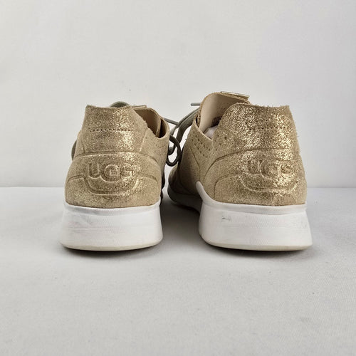 UGG Tye Stardust Gold Metallic Leather Sneakers Size 9