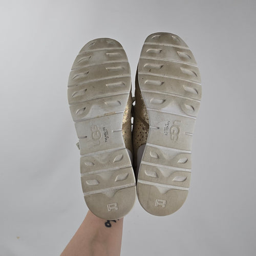 UGG Tye Stardust Gold Metallic Leather Sneakers Size 9