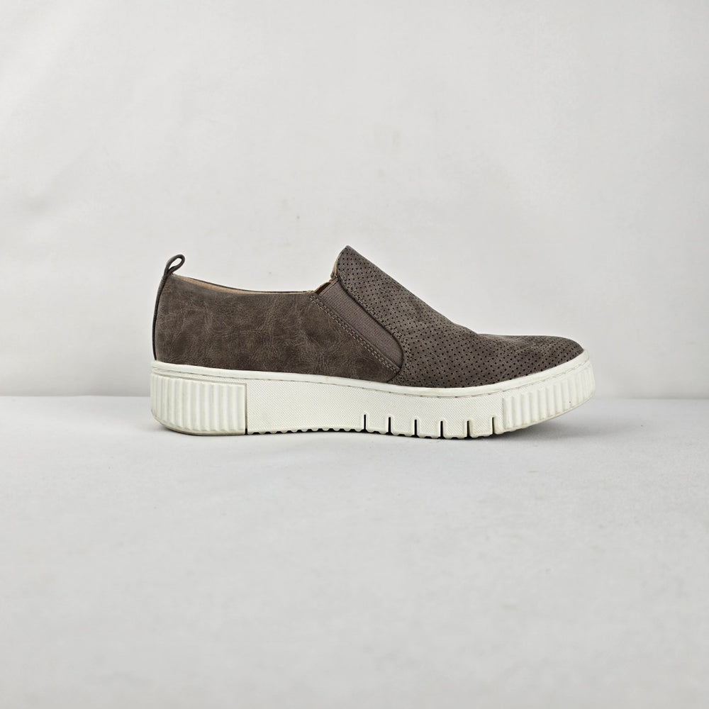 SOUL Naturalizer Turner Taupe Leather Side-Zip Platform Sneakers Size 8.5