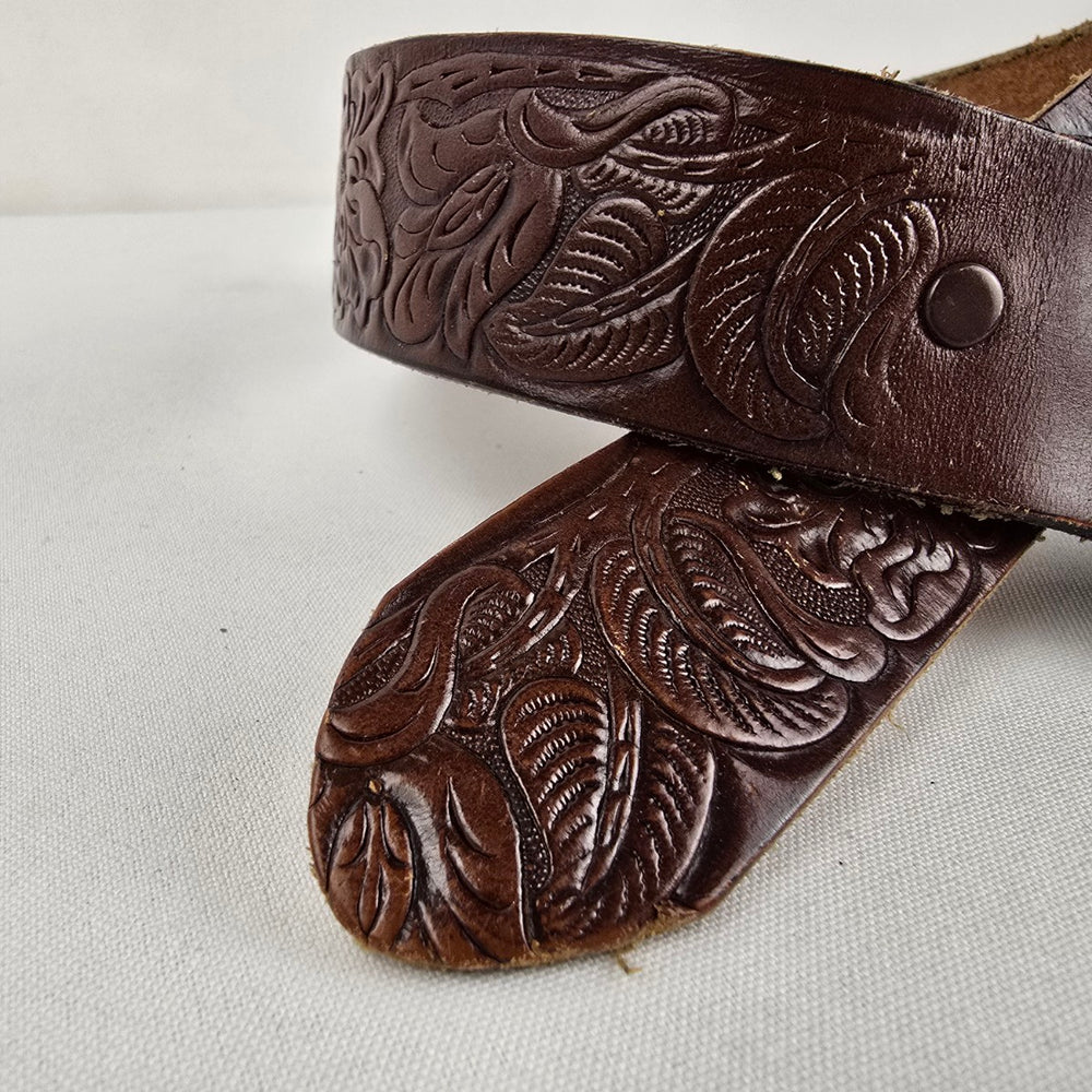 Justin Brown Leather Western Belt Turquoise Buckle Size 34 Made in USA