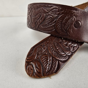 Justin Brown Leather Western Belt Turquoise Buckle Size 34 Made in USA