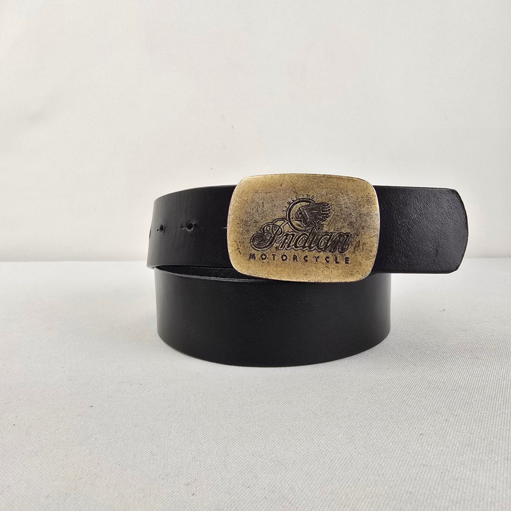 Indian Motorcycle Black Leather Belt Antique Logo Buckle Since 1901 Biker Vintage Size M