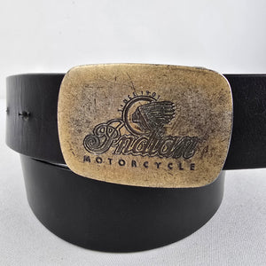 Indian Motorcycle Black Leather Belt Antique Logo Buckle Since 1901 Biker Vintage Size M