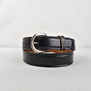 Vintage Black Leather Belt with Silver Buckle Classic Size M
