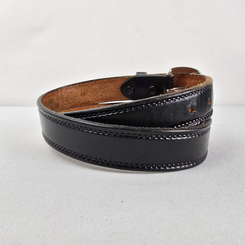 Vintage Black Leather Belt with Silver Buckle Classic Size M