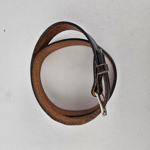 Vintage Black Leather Belt with Silver Buckle Classic Size M