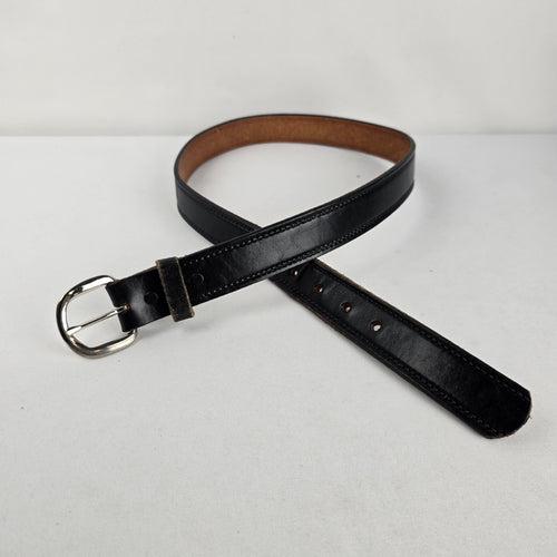 Vintage Black Leather Belt with Silver Buckle Classic Size M