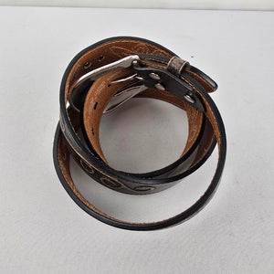 Nocona Belt Co Western Leather Belt Brown Tooled Concho Engraved Buckle L/XL