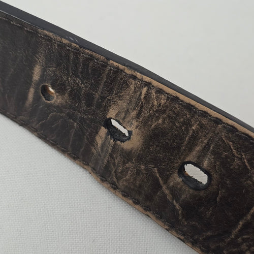 Nocona Belt Co Western Leather Belt Brown Tooled Concho Engraved Buckle L/XL