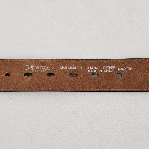 Nocona Belt Co Western Leather Belt Brown Tooled Concho Engraved Buckle L/XL