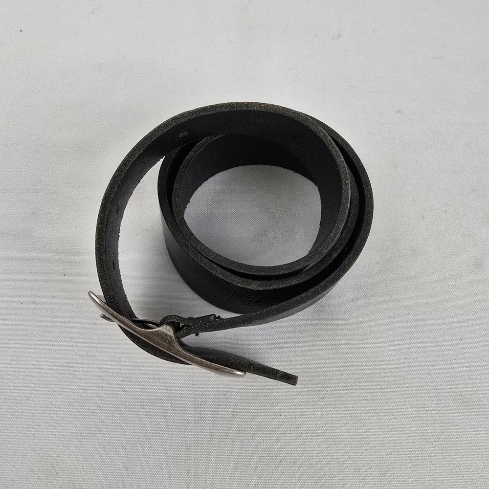 Genuine Leather Black Belt Brushed Silver Buckle Size S/M