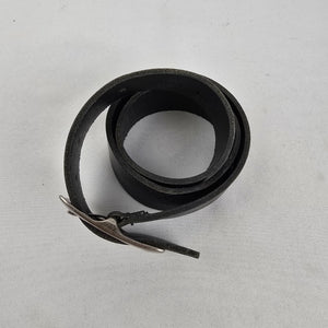 Genuine Leather Black Belt Brushed Silver Buckle Size S/M