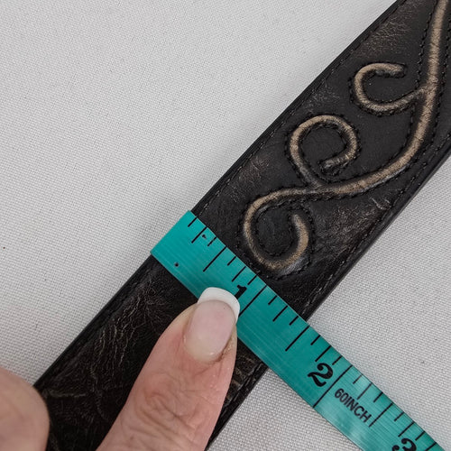 Nocona Belt Co Western Leather Belt Brown Tooled Concho Engraved Buckle L/XL