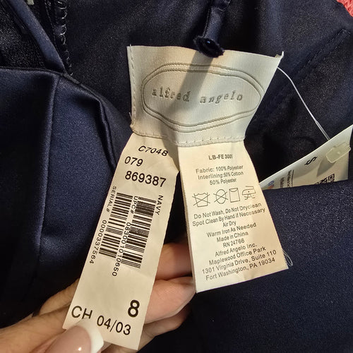 Vintage Alfred Angelo Navy Satin A-Line Cocktail Event Dress Size 8