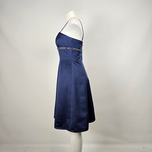 Vintage Alfred Angelo Navy Satin A-Line Cocktail Event Dress Size 8