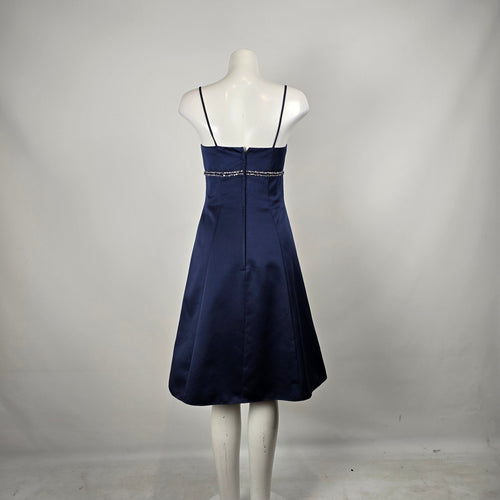 Vintage Alfred Angelo Navy Satin A-Line Cocktail Event Dress Size 8