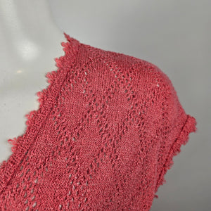 Vintage Lady Anne Pink Knit Midi Dress Belted Pointelle Size M
