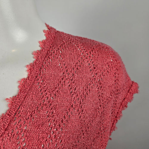 Vintage Lady Anne Pink Knit Midi Dress Belted Pointelle Size M