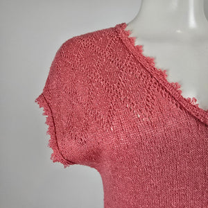 Vintage Lady Anne Pink Knit Midi Dress Belted Pointelle Size M