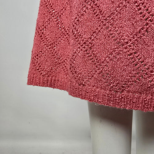 Vintage Lady Anne Pink Knit Midi Dress Belted Pointelle Size M