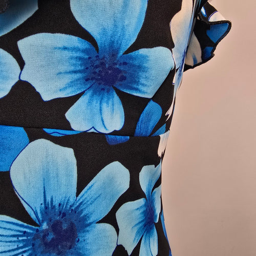 Vintage Y2K La Belle Blue Floral Midi Spaghetti Strap Ruffle Dress Size M