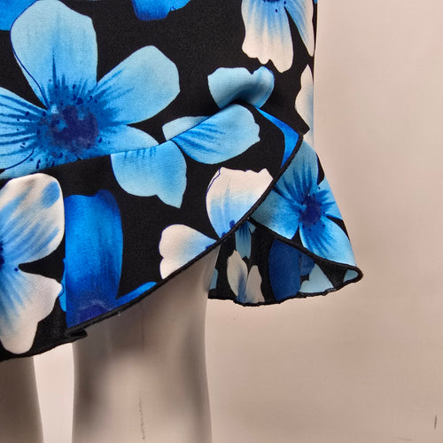 Vintage Y2K La Belle Blue Floral Midi Spaghetti Strap Ruffle Dress Size M