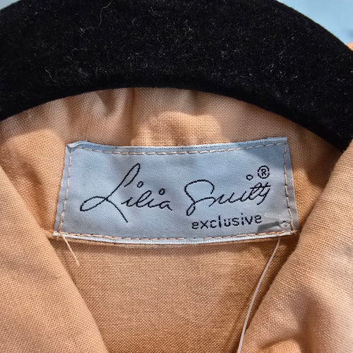 Vintage Lilia Smitty Exclusive Peach Midi Shirt Dress Floral Cutout Accent Size S/M
