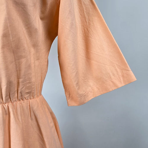 Vintage Lilia Smitty Exclusive Peach Midi Shirt Dress Floral Cutout Accent Size S/M