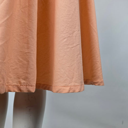 Vintage Lilia Smitty Exclusive Peach Midi Shirt Dress Floral Cutout Accent Size S/M