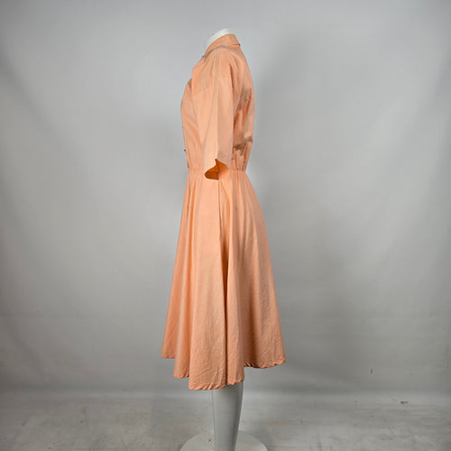 Vintage Lilia Smitty Exclusive Peach Midi Shirt Dress Floral Cutout Accent Size S/M