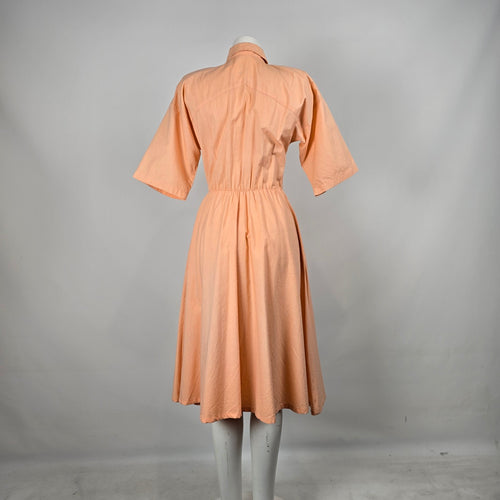 Vintage Lilia Smitty Exclusive Peach Midi Shirt Dress Floral Cutout Accent Size S/M