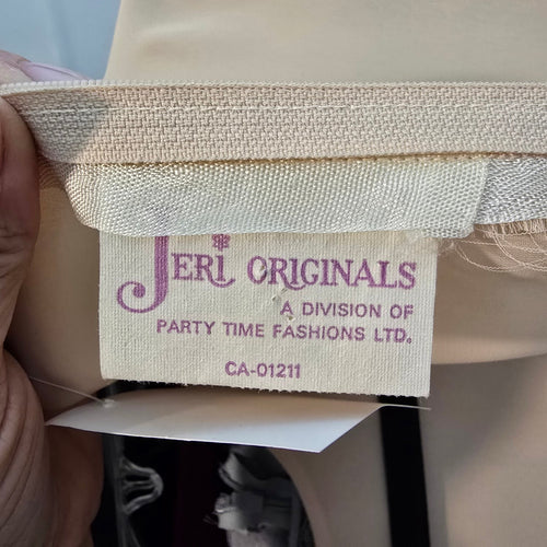 Jeri Originals Champagne Draped Midi Long Sleeve Cocktail Formal Dress Size S/M