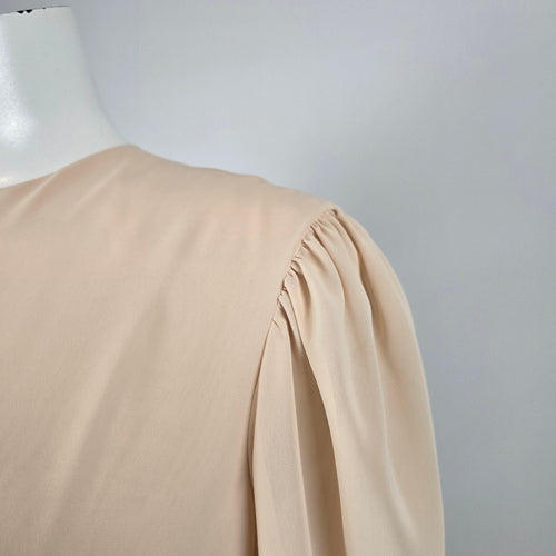 Jeri Originals Champagne Draped Midi Long Sleeve Cocktail Formal Dress Size S/M