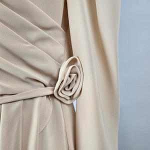 Jeri Originals Champagne Draped Midi Long Sleeve Cocktail Formal Dress Size S/M
