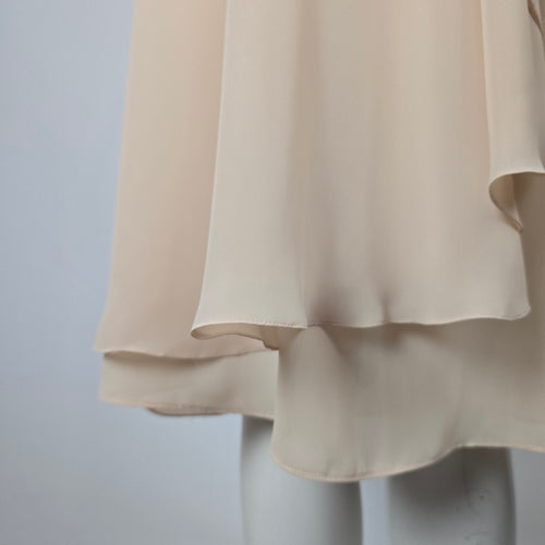 Jeri Originals Champagne Draped Midi Long Sleeve Cocktail Formal Dress Size S/M