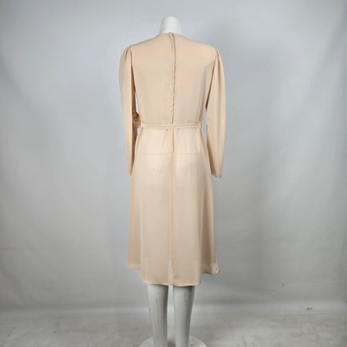 Jeri Originals Champagne Draped Midi Long Sleeve Cocktail Formal Dress Size S/M