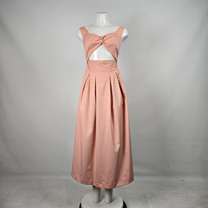 Crescent Pink Cut Out Twist Front Midi Dress Sleeveless Fit Flare NWT Size M
