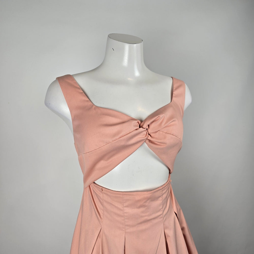 Crescent Pink Cut Out Twist Front Midi Dress Sleeveless Fit Flare NWT Size M