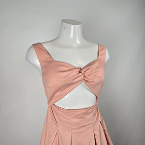 Crescent Pink Cut Out Twist Front Midi Dress Sleeveless Fit Flare NWT Size M