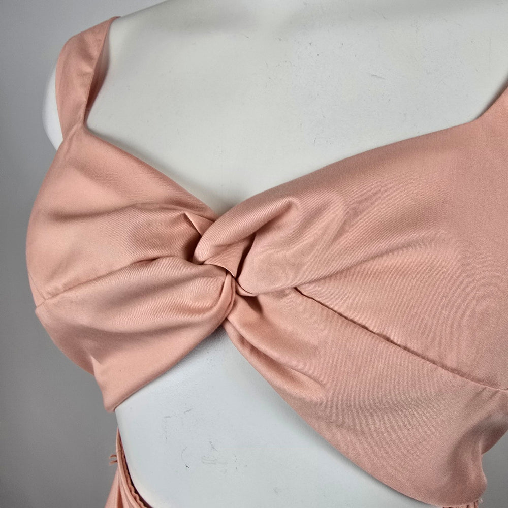 Crescent Pink Cut Out Twist Front Midi Dress Sleeveless Fit Flare NWT Size M